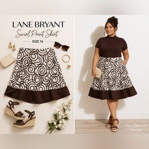 🤎 Lane Bryant Swirl Print A-Line Skirt – Size 16 (Plus Size)